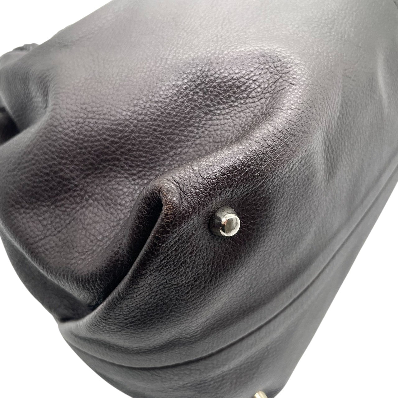 FURLA フルラ カルメン トートバッグ ワンショルダー A4収納可 大容量 本革 レザー シボ革 編み込みハンドル ダークブラウン こげ茶 レディース エレガント ビジネス 通勤通学 イタリア製 人気モデル クリーニング済み s1