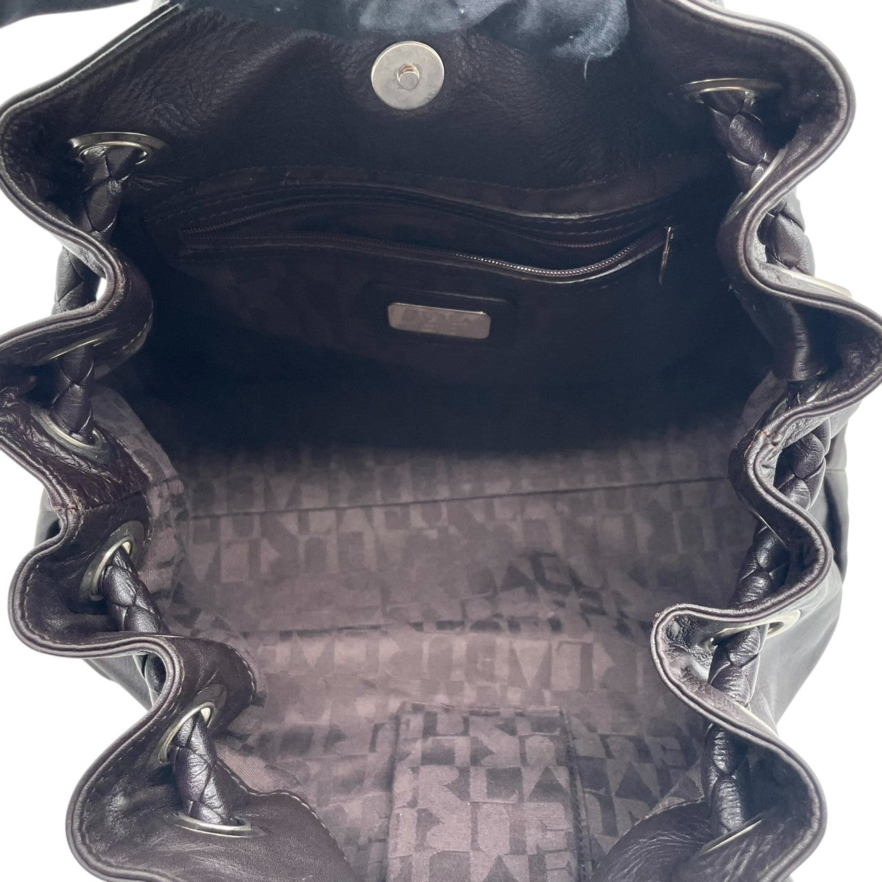 FURLA フルラ カルメン トートバッグ ワンショルダー A4収納可 大容量 本革 レザー シボ革 編み込みハンドル ダークブラウン こげ茶 レディース エレガント ビジネス 通勤通学 イタリア製 人気モデル クリーニング済み s1