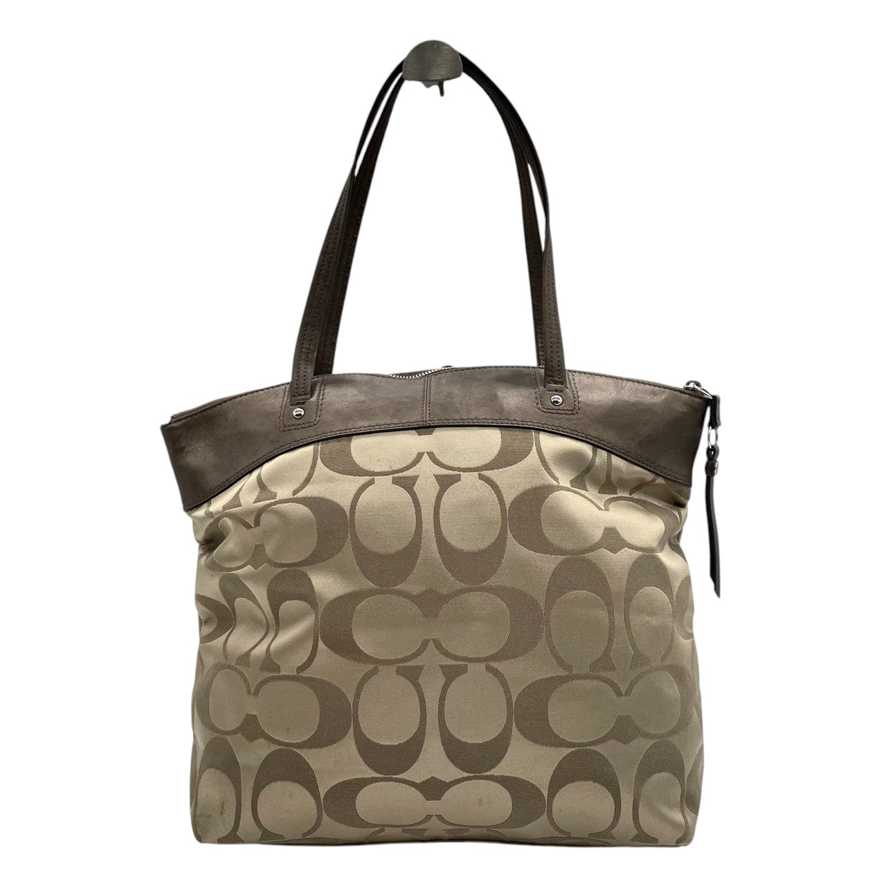 【COACH】コーチ ヘリテージ シグネチャー トートバッグ F18835 ワンショルダー A4収納可 大容量 キャンバス レザー ブラウン系 レディース 通勤通学 定番人気モデル チャーム付き クリーニング済み s7