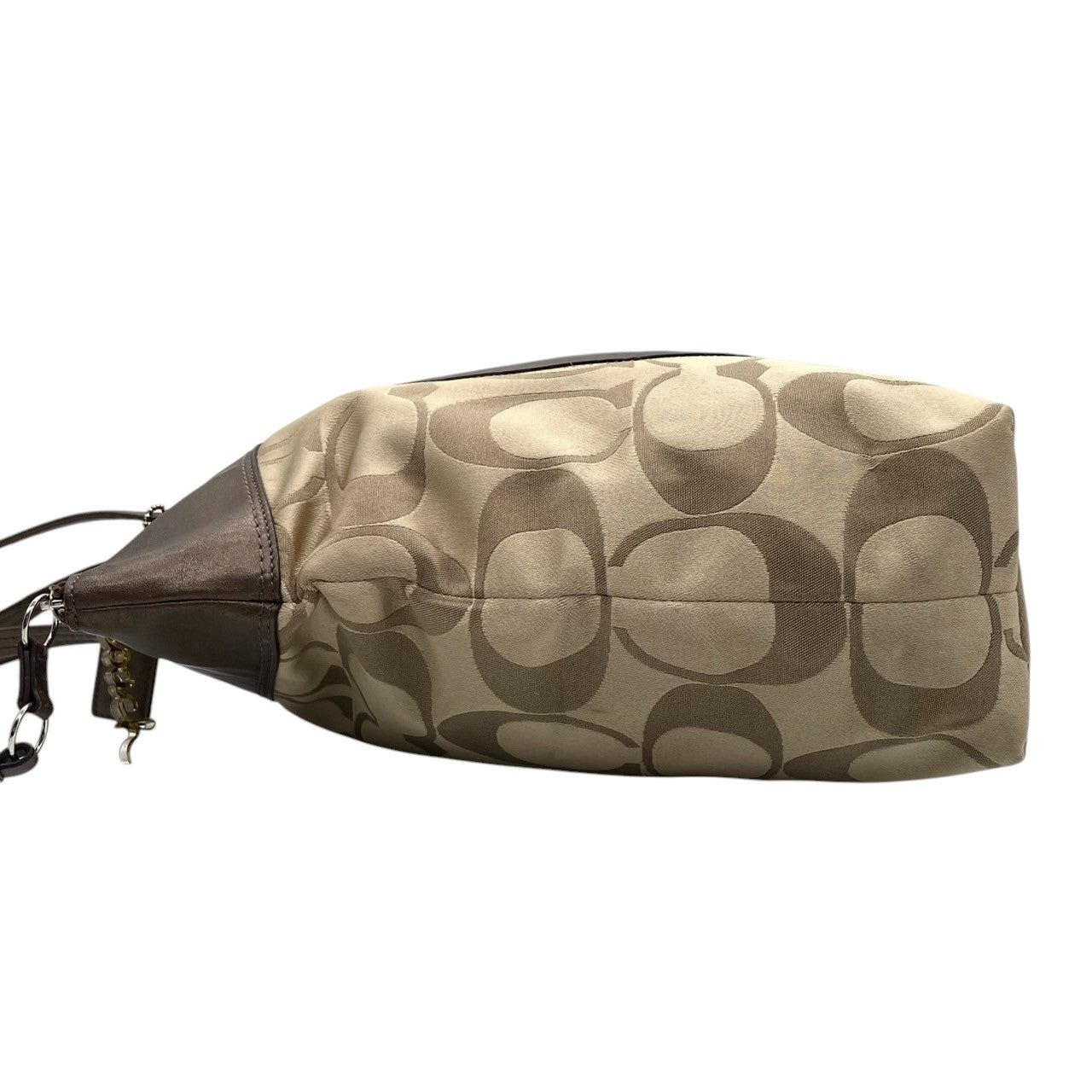 【COACH】コーチ ヘリテージ シグネチャー トートバッグ F18835 ワンショルダー A4収納可 大容量 キャンバス レザー ブラウン系 レディース 通勤通学 定番人気モデル チャーム付き クリーニング済み s7