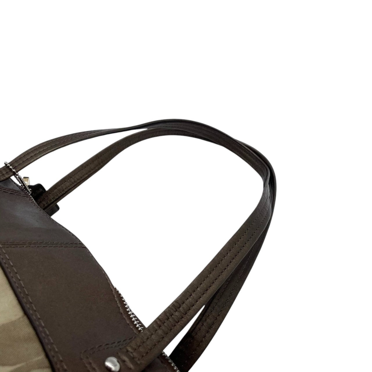 【COACH】コーチ ヘリテージ シグネチャー トートバッグ F18835 ワンショルダー A4収納可 大容量 キャンバス レザー ブラウン系 レディース 通勤通学 定番人気モデル チャーム付き クリーニング済み s7