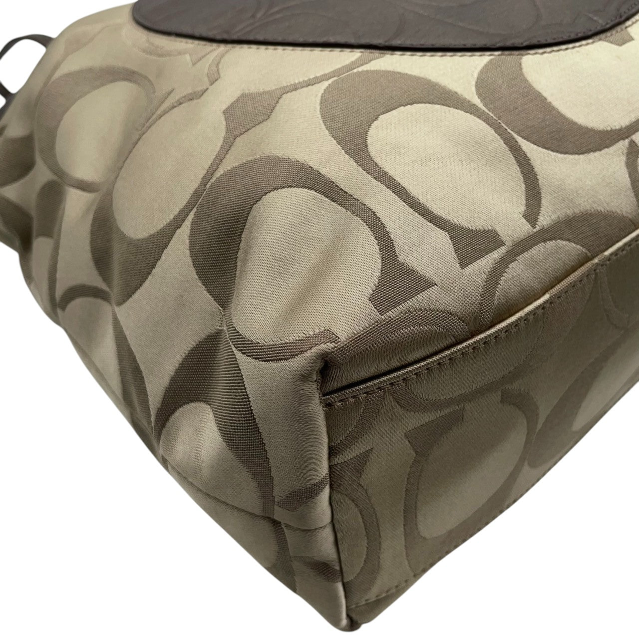 【COACH】コーチ ヘリテージ シグネチャー トートバッグ F18835 ワンショルダー A4収納可 大容量 キャンバス レザー ブラウン系 レディース 通勤通学 定番人気モデル チャーム付き クリーニング済み s7