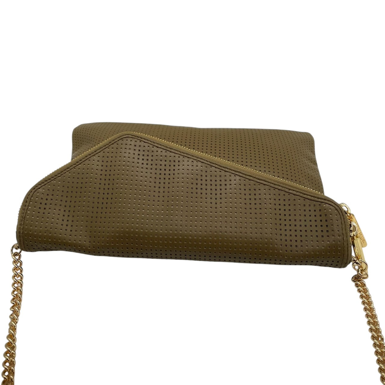 【美品】Henri Bendel ヘンリベンデル 2WAY ショルダーバッグ クラッチバッグ チェーンショルダー パンチングレザー カーキ グリーン系 ゴールド金具 レディース エレガント スタイリッシュ パーティー 人気モデル クリーニング済み s7