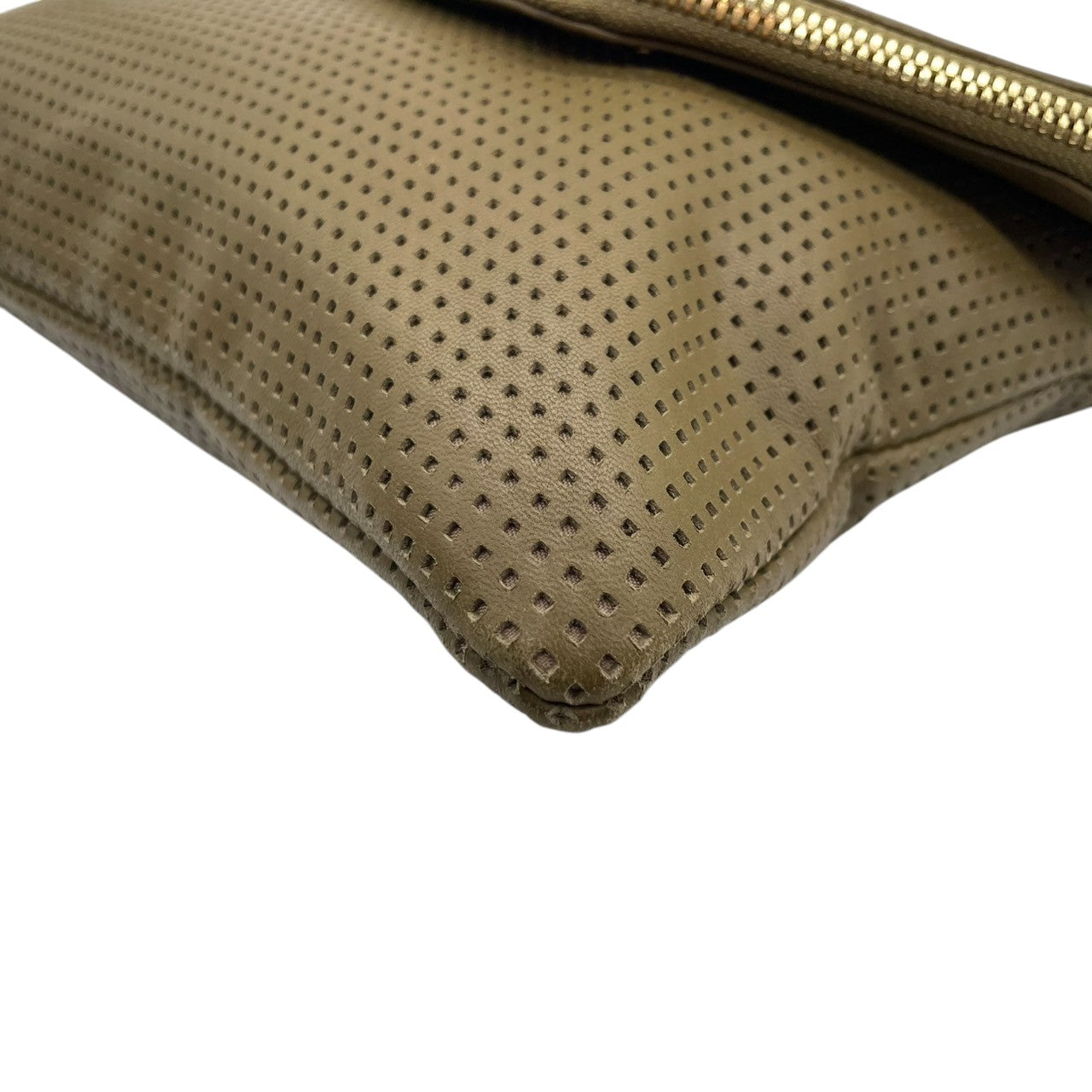 【美品】Henri Bendel ヘンリベンデル 2WAY ショルダーバッグ クラッチバッグ チェーンショルダー パンチングレザー カーキ グリーン系 ゴールド金具 レディース エレガント スタイリッシュ パーティー 人気モデル クリーニング済み s7