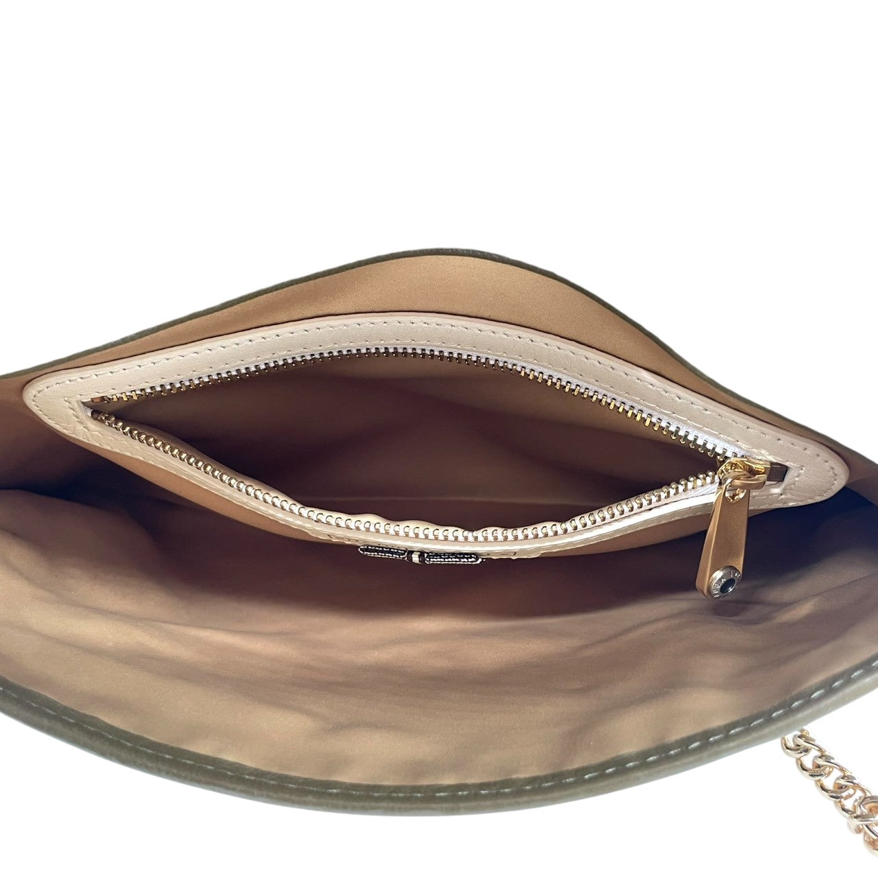 【美品】Henri Bendel ヘンリベンデル 2WAY ショルダーバッグ クラッチバッグ チェーンショルダー パンチングレザー カーキ グリーン系 ゴールド金具 レディース エレガント スタイリッシュ パーティー 人気モデル クリーニング済み s7