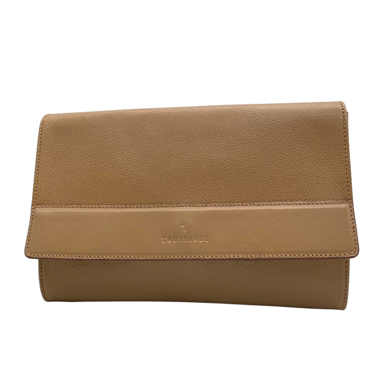 【TRUSSARDI】トラサルディ クラッチバッグ セカンドバッグ PVC レザー ベージュ系 ロゴ型押し イタリア製 メンズ レディース ユニセックス フォーマル ビジネス ヴィンテージ スタイリッシュ 上品 クリーニング済み s7