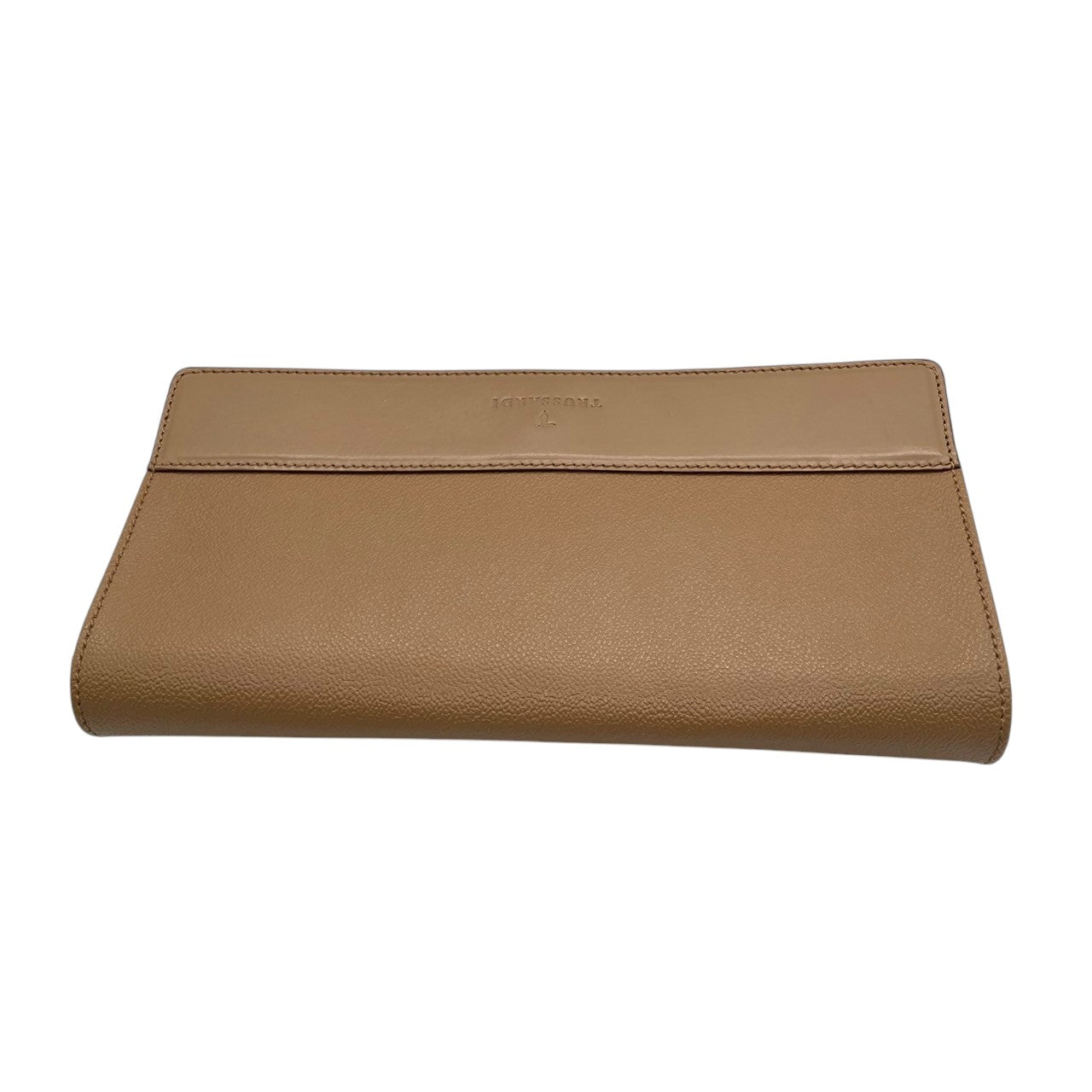 【TRUSSARDI】トラサルディ クラッチバッグ セカンドバッグ PVC レザー ベージュ系 ロゴ型押し イタリア製 メンズ レディース ユニセックス フォーマル ビジネス ヴィンテージ スタイリッシュ 上品 クリーニング済み s7