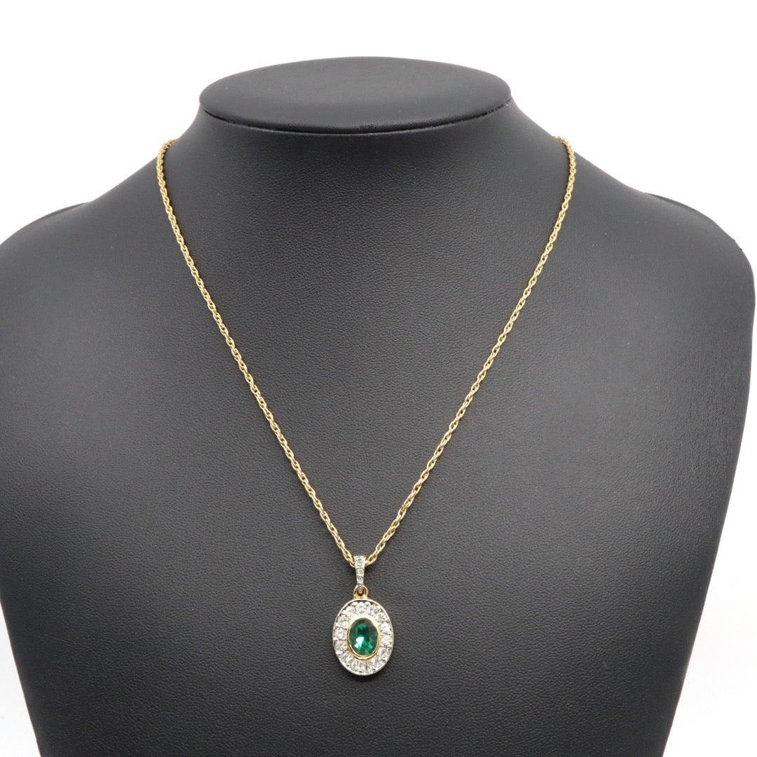 MARIO VALENTINO マリオヴァレンティノ グリーンストーン ネックレス ヴィンテージ ゴールドカラー ラインストーン イタリア ブランド アクセサリー ジュエリー 上品 I10