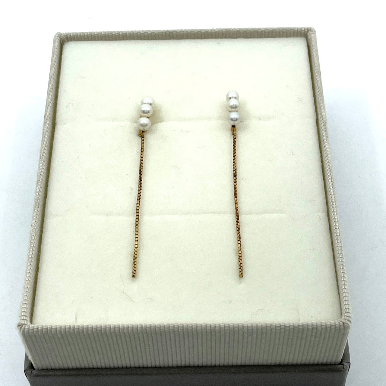 ete エテ イヤリング パール×ゴールドチェーン ロング パール 3連 上品 シンプル W6