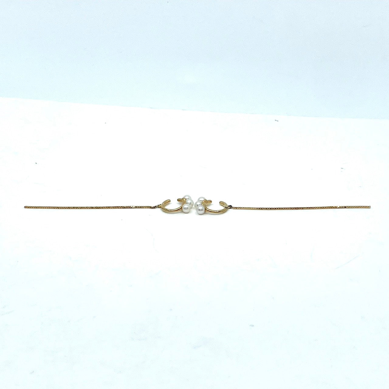 ete エテ イヤリング パール×ゴールドチェーン ロング パール 3連 上品 シンプル W6