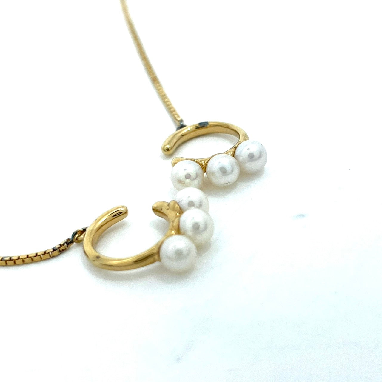 ete エテ イヤリング パール×ゴールドチェーン ロング パール 3連 上品 シンプル W6