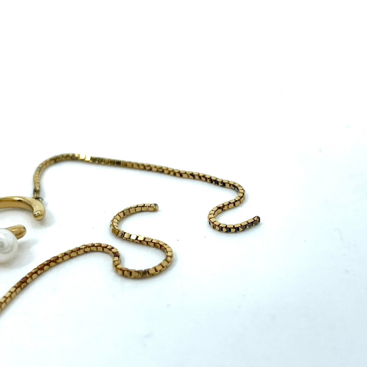 ete エテ イヤリング パール×ゴールドチェーン ロング パール 3連 上品 シンプル W6