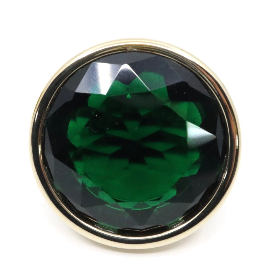 超希少 美品 イヴサンローラン YVES SAINT LAURENT ヴィンテージ エメラルド カラーストーン リング 指輪 9号 YSL ロゴ刻印 大ぶり ゴールドカラー アクセサリー アンティーク ヴィンテージ レディース ジュエリー vintage I8