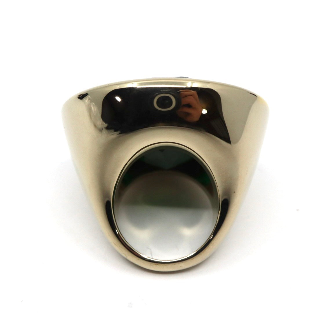 超希少 美品 イヴサンローラン YVES SAINT LAURENT ヴィンテージ エメラルド カラーストーン リング 指輪 9号 YSL ロゴ刻印 大ぶり ゴールドカラー アクセサリー アンティーク ヴィンテージ レディース ジュエリー vintage I8