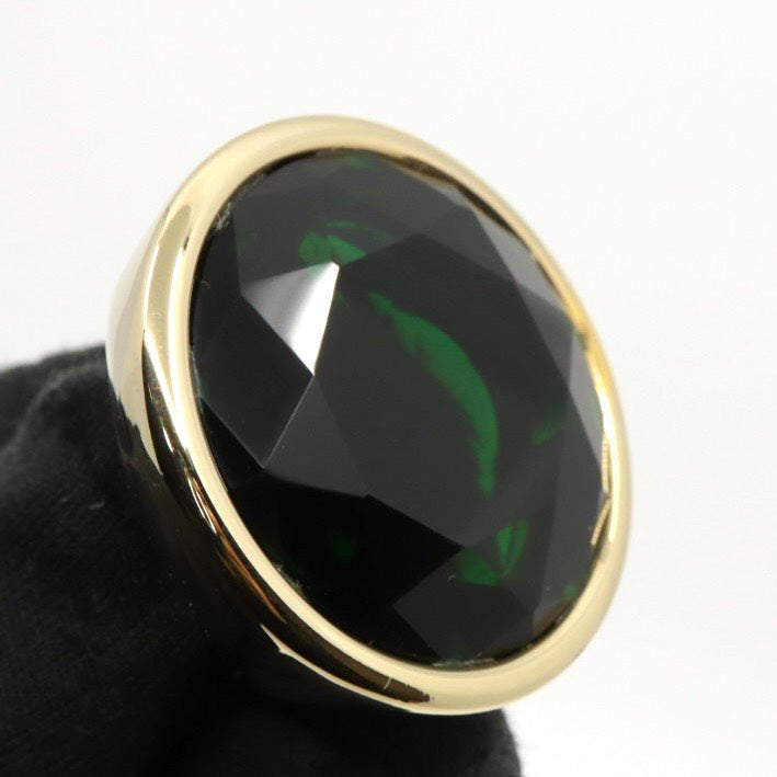 超希少 美品 イヴサンローラン YVES SAINT LAURENT ヴィンテージ エメラルド カラーストーン リング 指輪 9号 YSL ロゴ刻印 大ぶり ゴールドカラー アクセサリー アンティーク ヴィンテージ レディース ジュエリー vintage I8