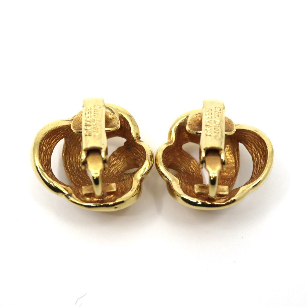 美品 ヴィンテージ Christian Dior クリスチャンディオール イヤリング ゴールドカラー クリップ式 ロゴ アクセサリー ジュエリー レディース I8