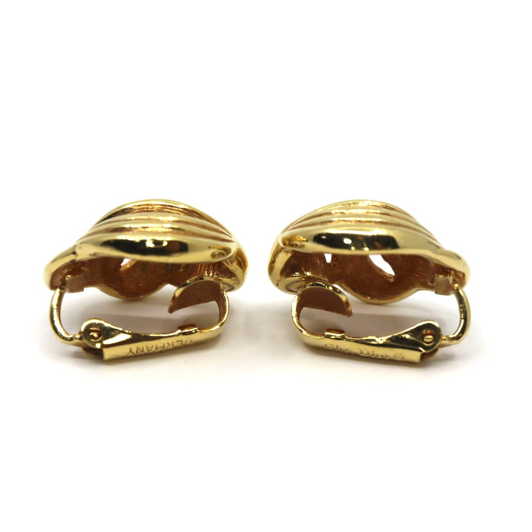 美品 ヴィンテージ Christian Dior クリスチャンディオール イヤリング ゴールドカラー クリップ式 ロゴ アクセサリー ジュエリー レディース I8