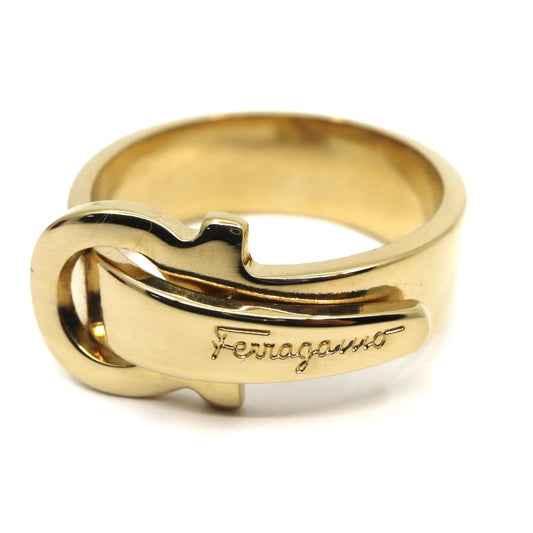美品 フェラガモ Ferragamo ガンチーニ スカーフリング ゴールドカラー 金 ロゴ刻印 メタル アクセサリー レディース I8