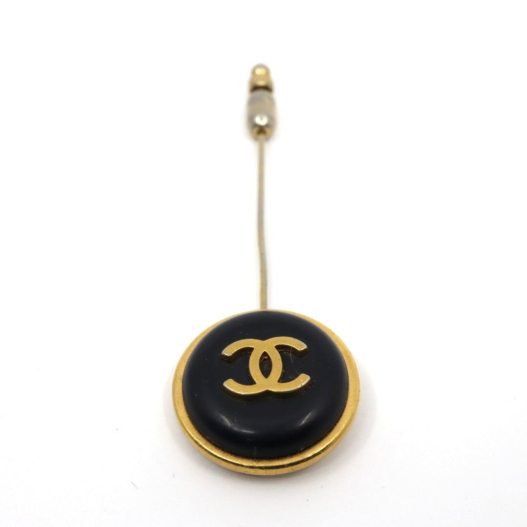 シャネル CHANEL ココマーク ラペルピン タイピン ブローチ ゴールド 金 ブラック 黒 ロゴ刻印 ヴィンテージ アクセサリー I8