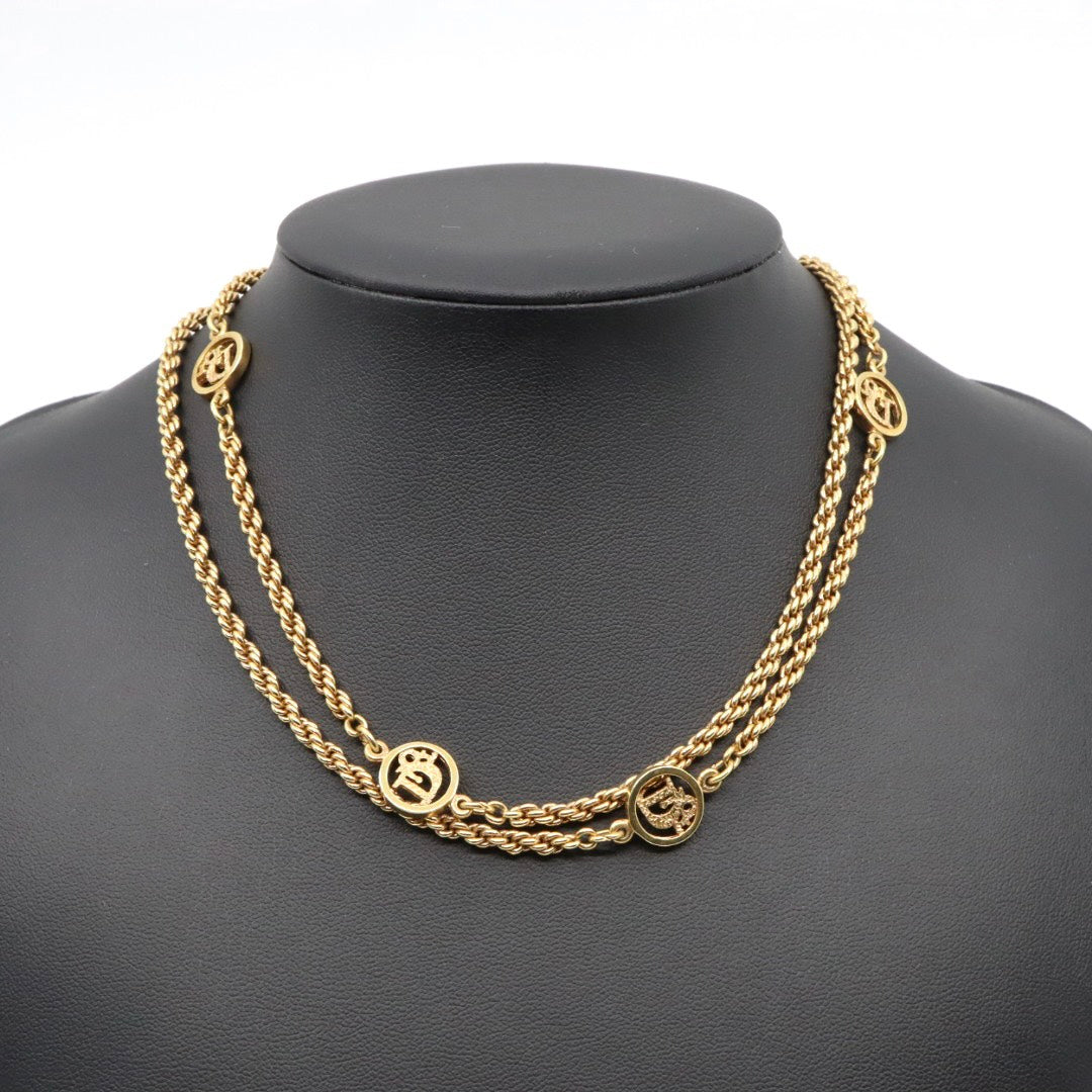 美品 クリスチャン ディオール Christian Dior ロゴネックレス ロゴメダル チェーンネックレス ロングチェーン ゴールド ヴィンテージ アクセサリー レディース I8
