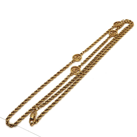 美品 クリスチャン ディオール Christian Dior ロゴネックレス ロゴメダル チェーンネックレス ロングチェーン ゴールド ヴィンテージ アクセサリー レディース I8