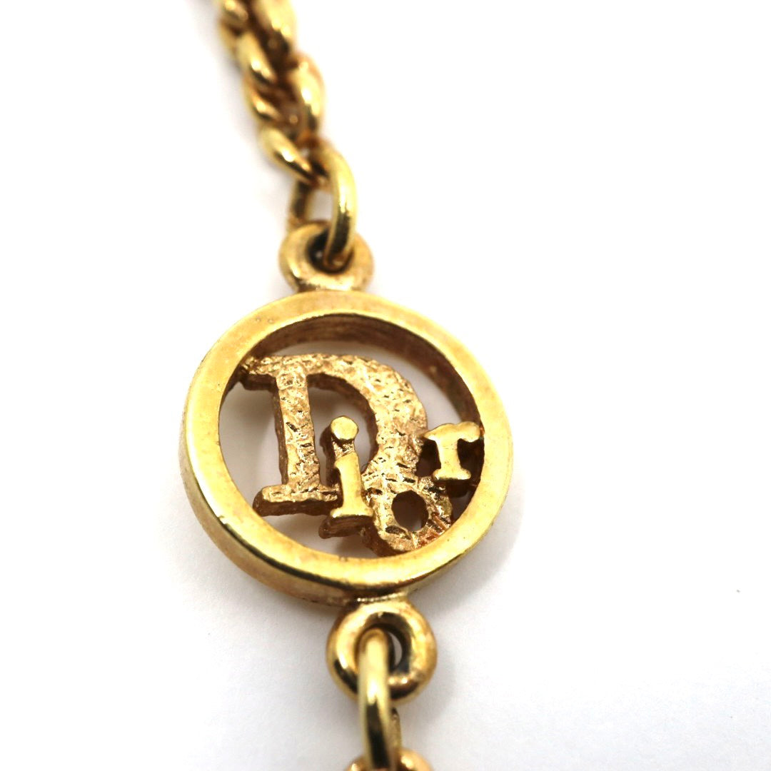 美品 クリスチャン ディオール Christian Dior ロゴネックレス ロゴメダル チェーンネックレス ロングチェーン ゴールド ヴィンテージ アクセサリー レディース I8