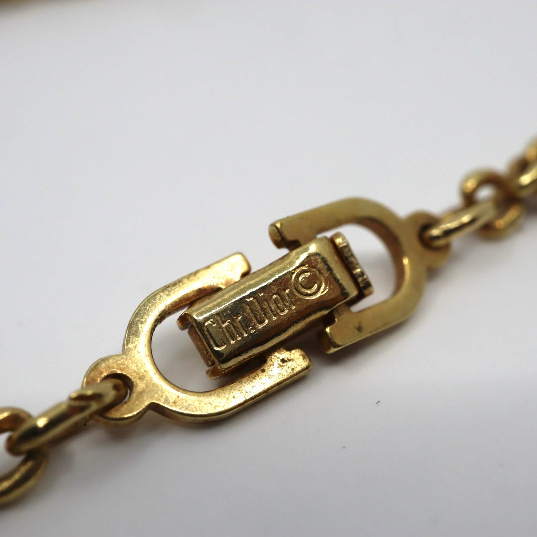 美品 クリスチャン ディオール Christian Dior ロゴネックレス ロゴメダル チェーンネックレス ロングチェーン ゴールド ヴィンテージ アクセサリー レディース I8