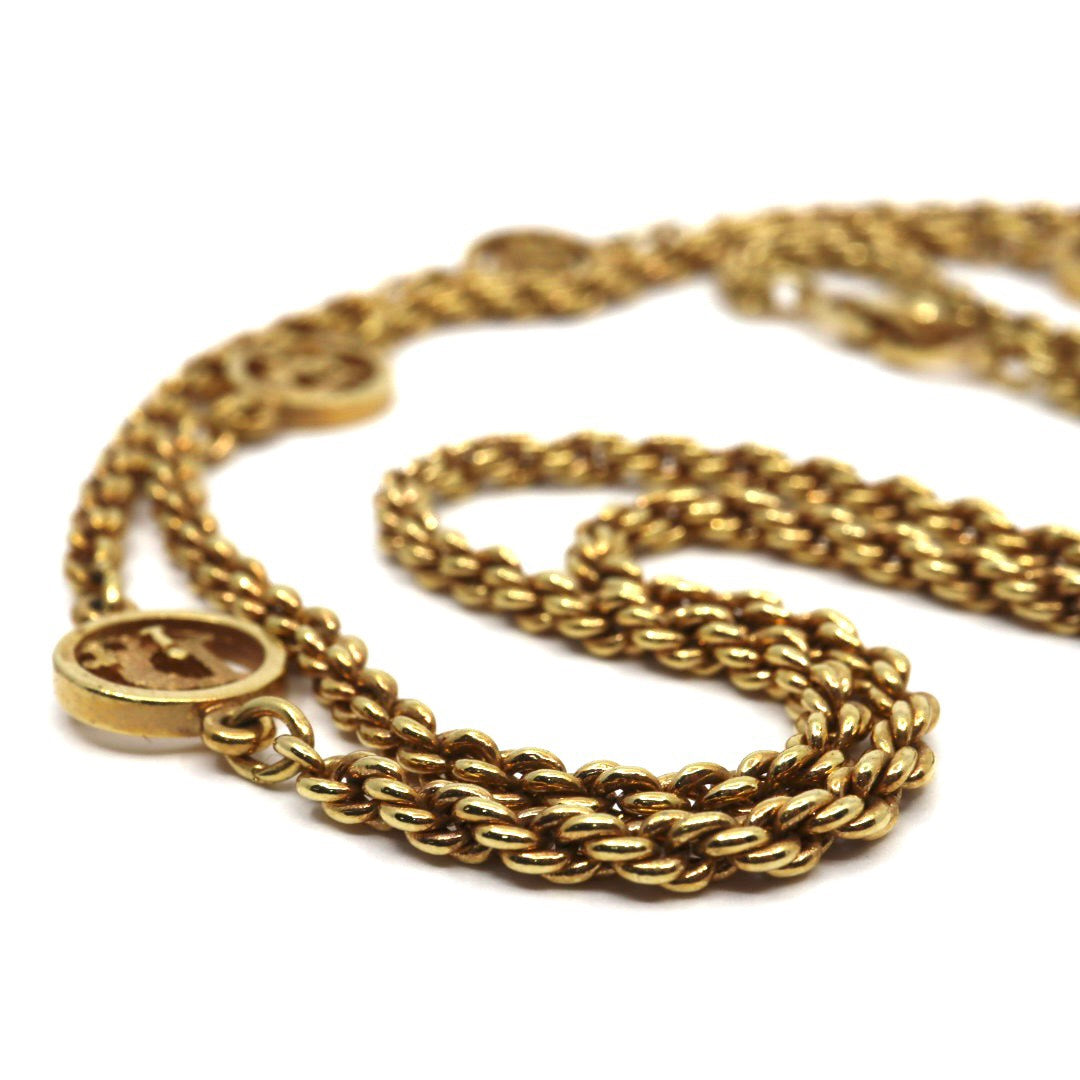 美品 クリスチャン ディオール Christian Dior ロゴネックレス ロゴメダル チェーンネックレス ロングチェーン ゴールド ヴィンテージ アクセサリー レディース I8