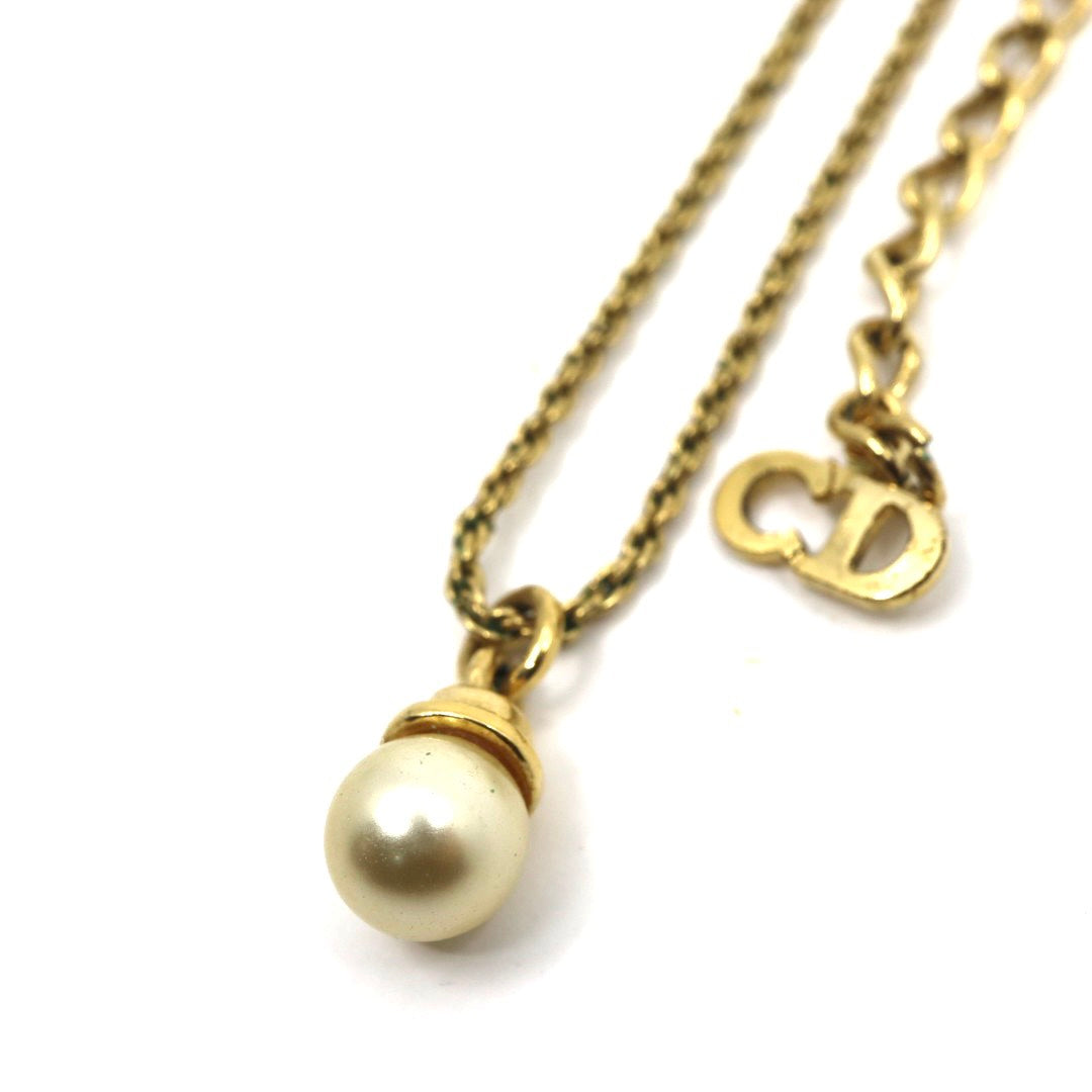 クリスチャン ディオール Christian Dior パールチャーム ネックレス ゴールド CDロゴ ヴィンテージ アクセサリー I8