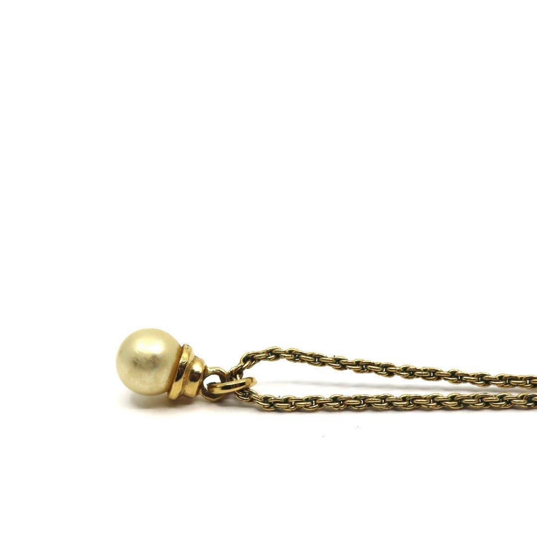 クリスチャン ディオール Christian Dior パールチャーム ネックレス ゴールド CDロゴ ヴィンテージ アクセサリー I8