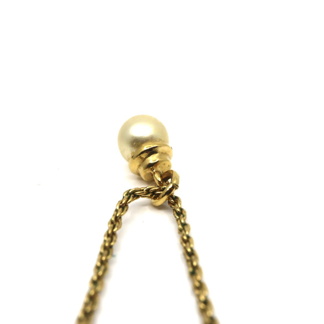 クリスチャン ディオール Christian Dior パールチャーム ネックレス ゴールド CDロゴ ヴィンテージ アクセサリー I8