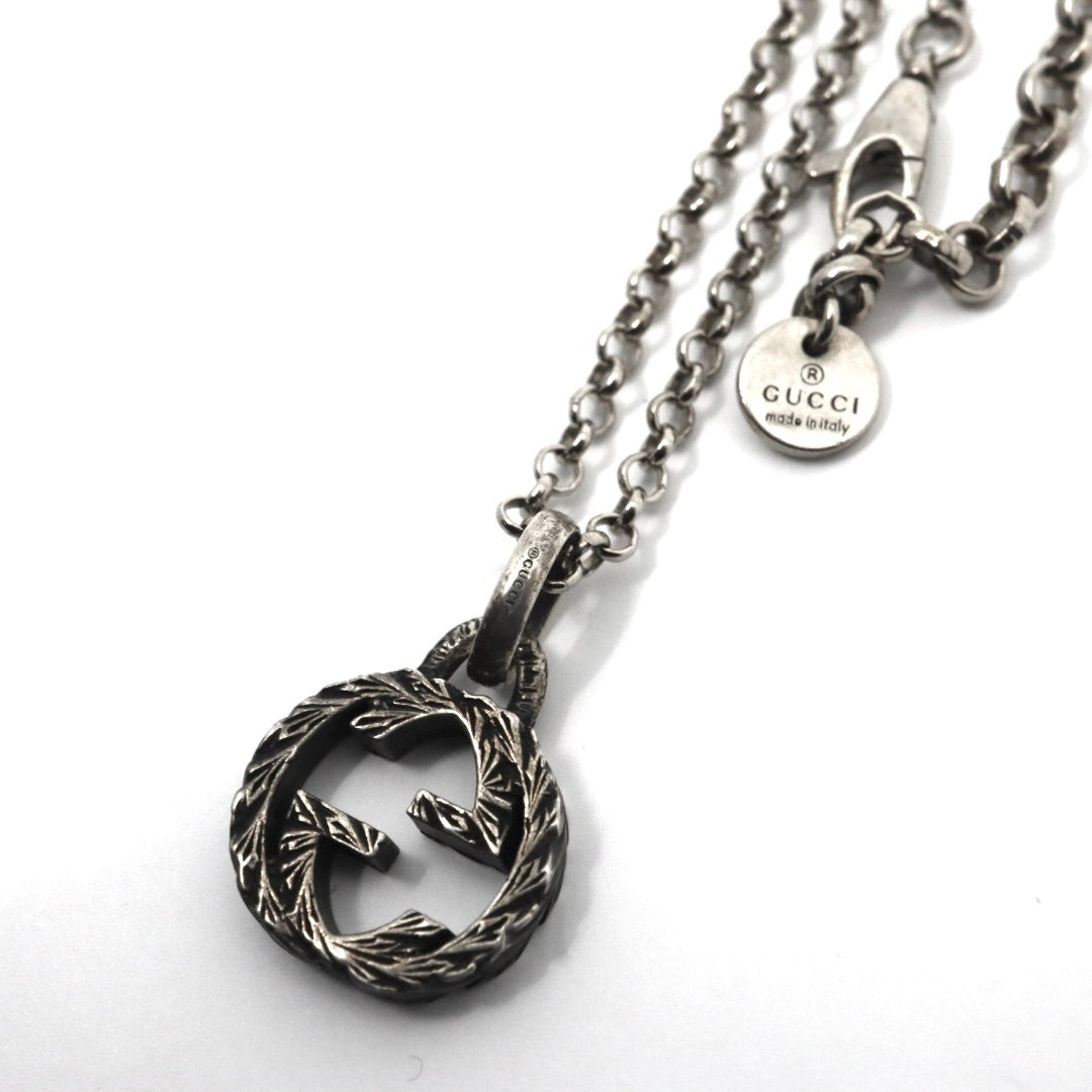 【美品】GUCCI グッチ アラベスク ネックレス インターロッキングG ペンダント シルバー925 スターリングシルバー アクセサリー ジュエリー メンズ レディース I2