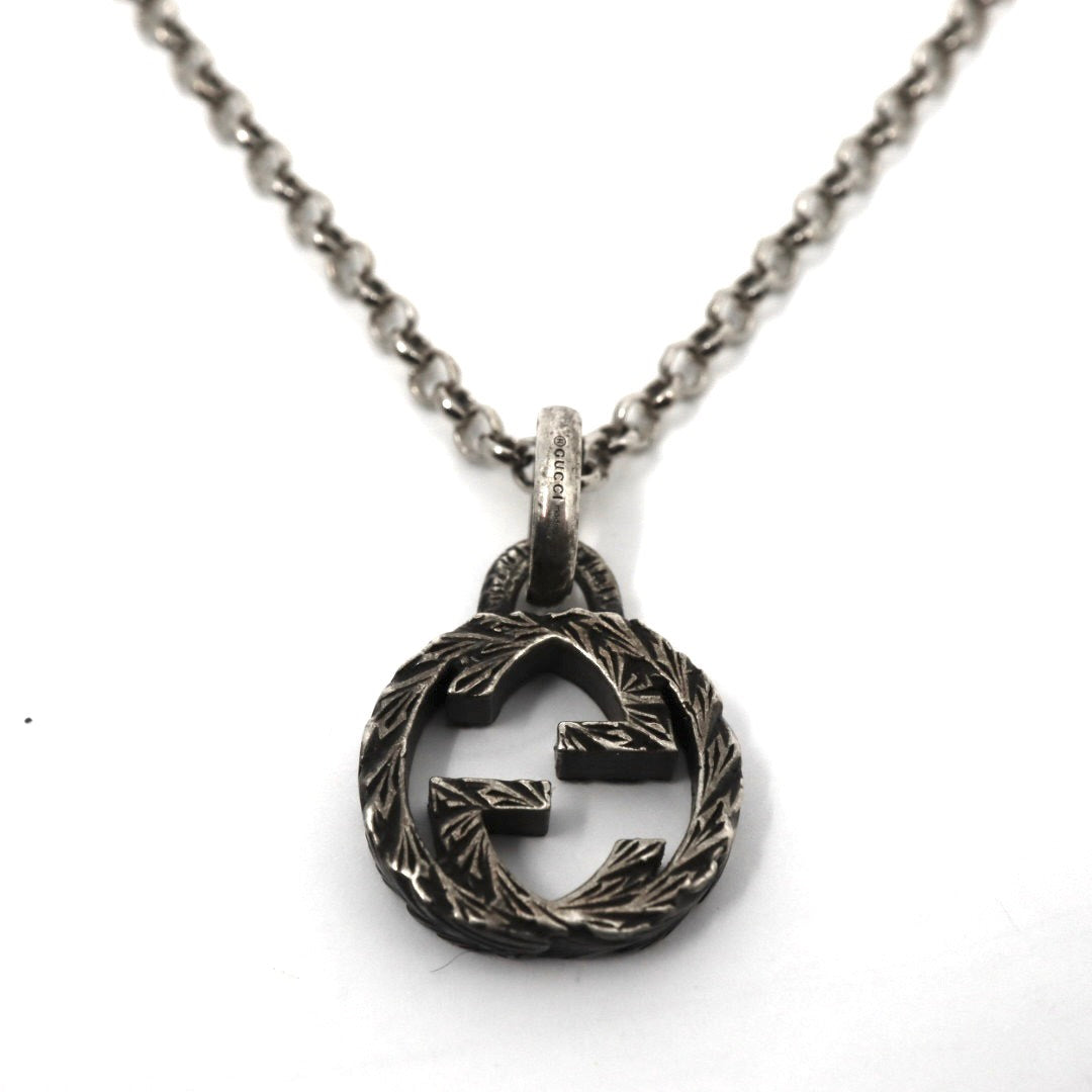 【美品】GUCCI グッチ アラベスク ネックレス インターロッキングG ペンダント シルバー925 スターリングシルバー アクセサリー ジュエリー メンズ レディース I2