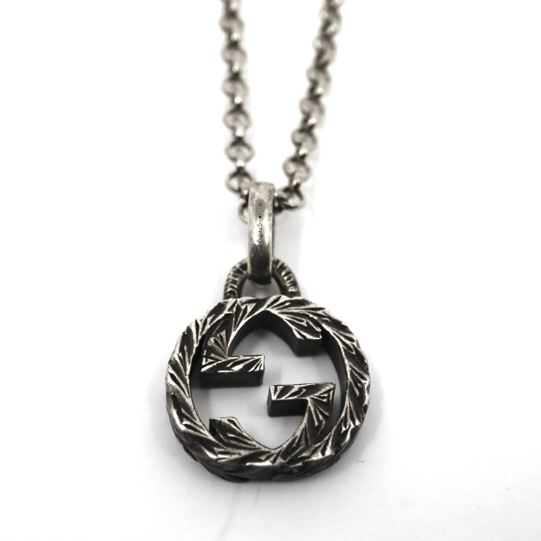【美品】GUCCI グッチ アラベスク ネックレス インターロッキングG ペンダント シルバー925 スターリングシルバー アクセサリー ジュエリー メンズ レディース I2