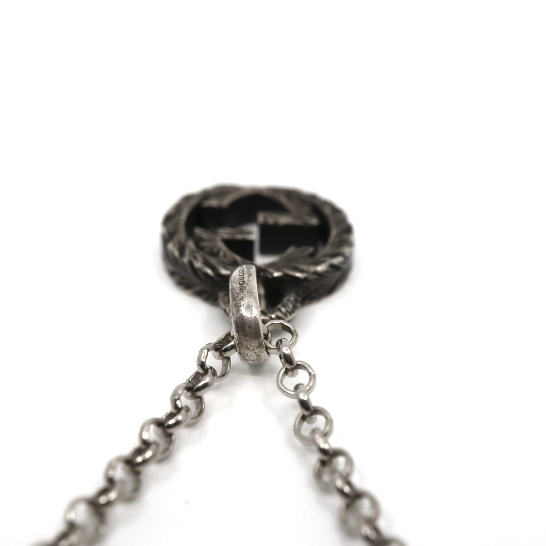 【美品】GUCCI グッチ アラベスク ネックレス インターロッキングG ペンダント シルバー925 スターリングシルバー アクセサリー ジュエリー メンズ レディース I2