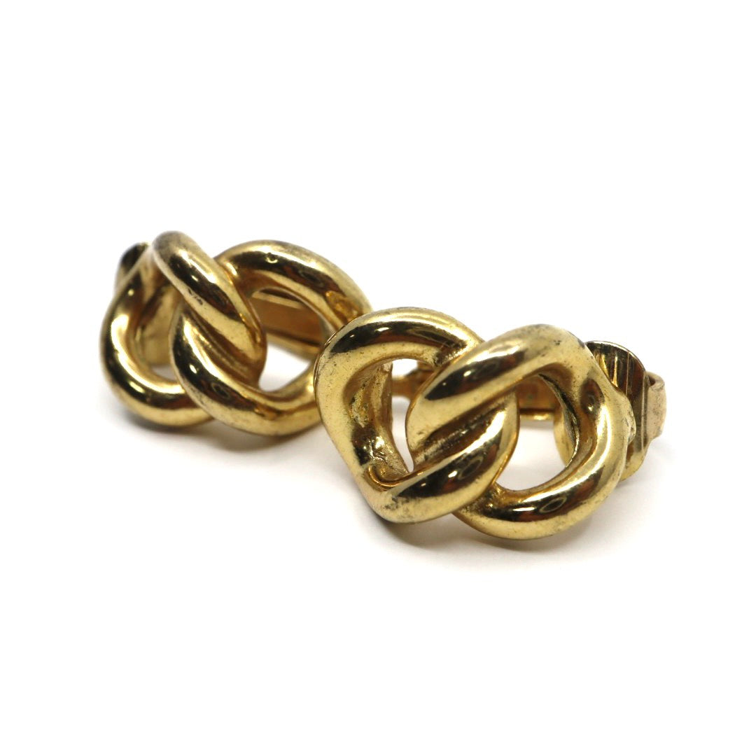 【美品】Christian Dior クリスチャンディオール チェーンモチーフ イヤリング ゴールドカラー GP ヴィンテージジュエリー アクセサリー レディース I4