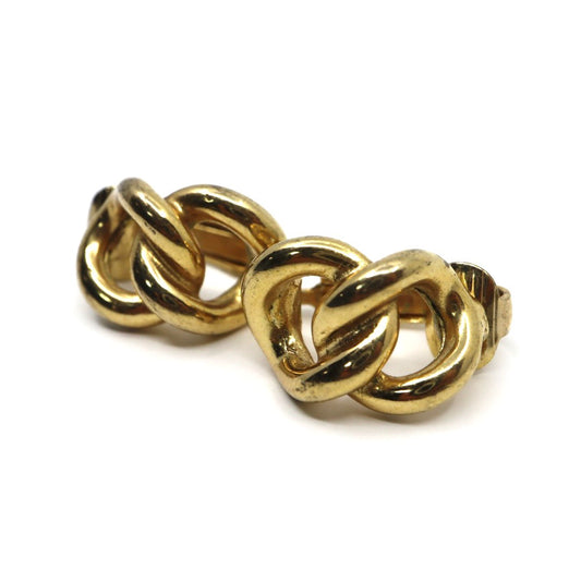 【美品】Christian Dior クリスチャンディオール チェーンモチーフ イヤリング ゴールドカラー GP ヴィンテージジュエリー アクセサリー レディース I4