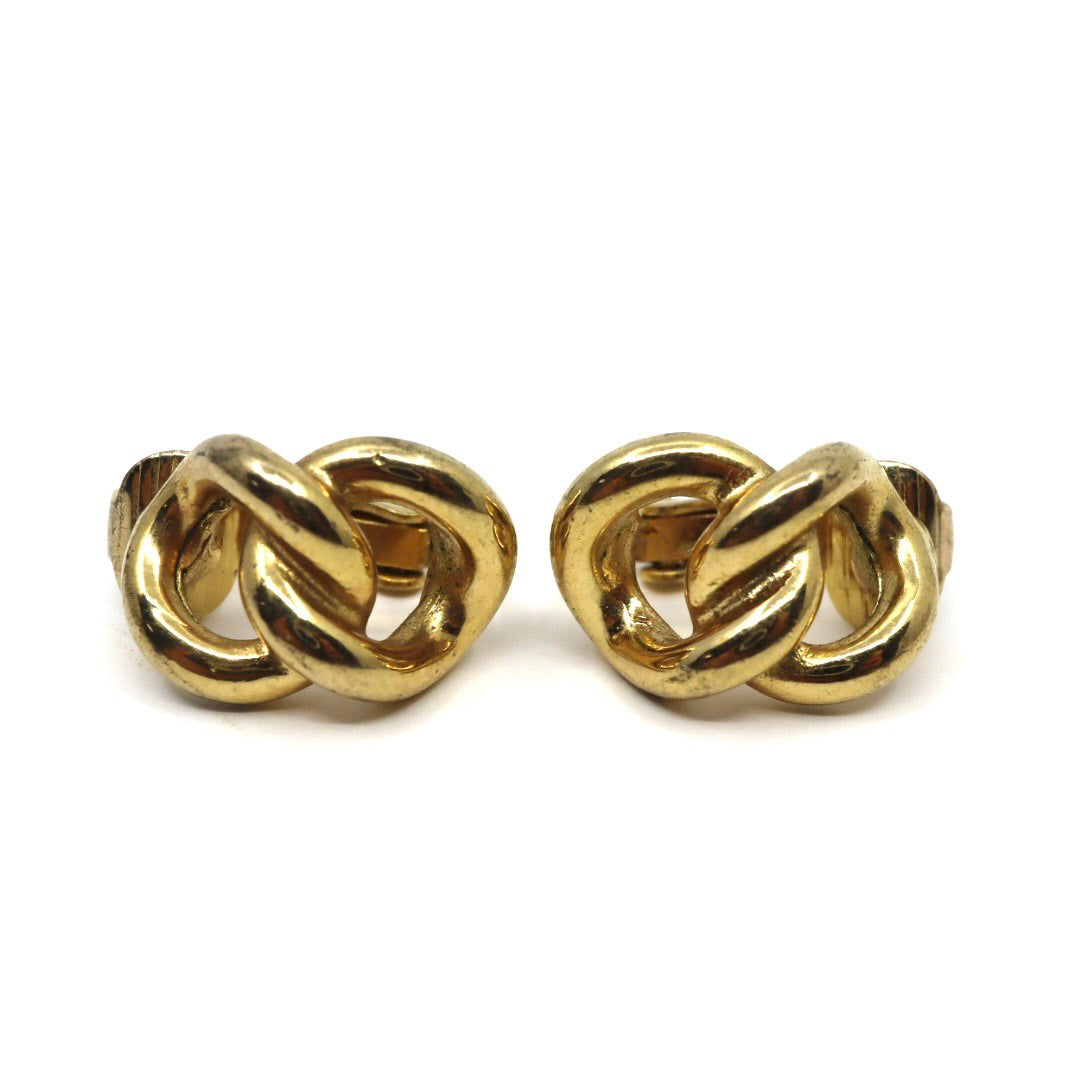 【美品】Christian Dior クリスチャンディオール チェーンモチーフ イヤリング ゴールドカラー GP ヴィンテージジュエリー アクセサリー レディース I4