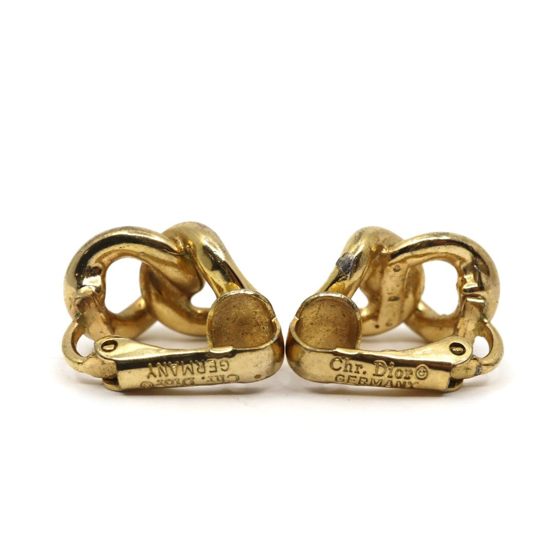 【美品】Christian Dior クリスチャンディオール チェーンモチーフ イヤリング ゴールドカラー GP ヴィンテージジュエリー アクセサリー レディース I4