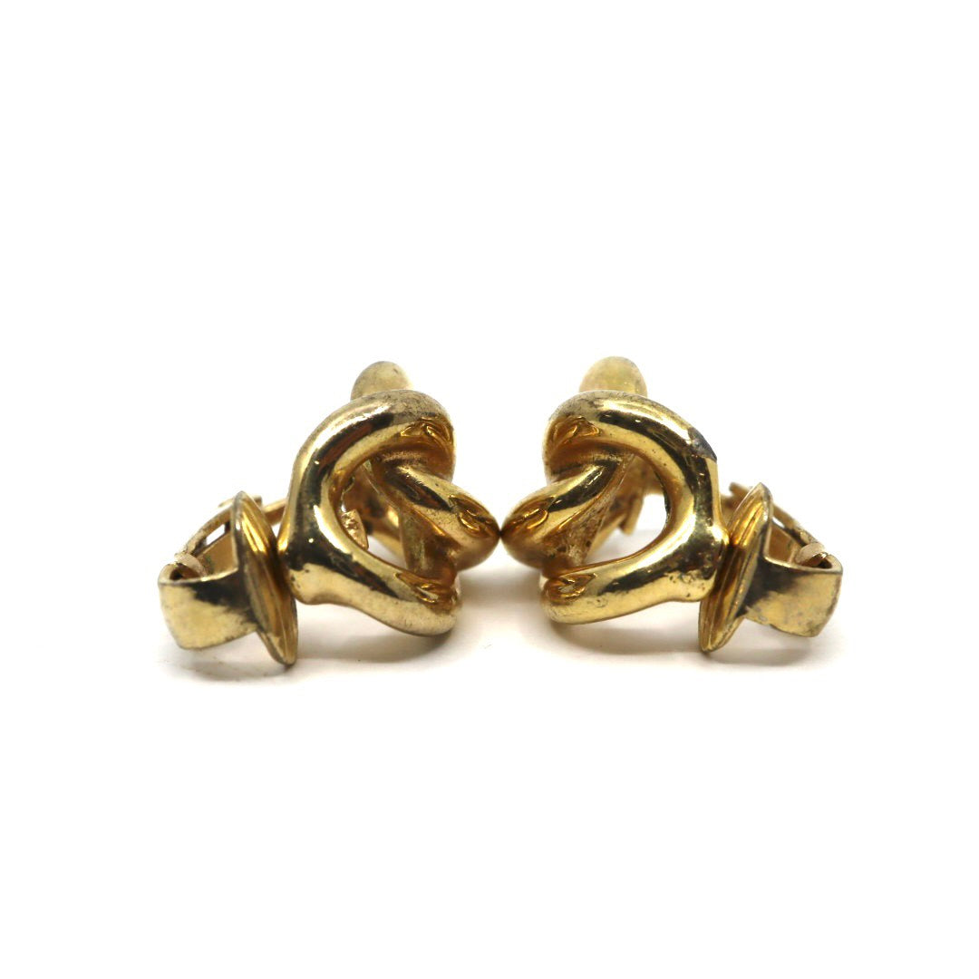 【美品】Christian Dior クリスチャンディオール チェーンモチーフ イヤリング ゴールドカラー GP ヴィンテージジュエリー アクセサリー レディース I4