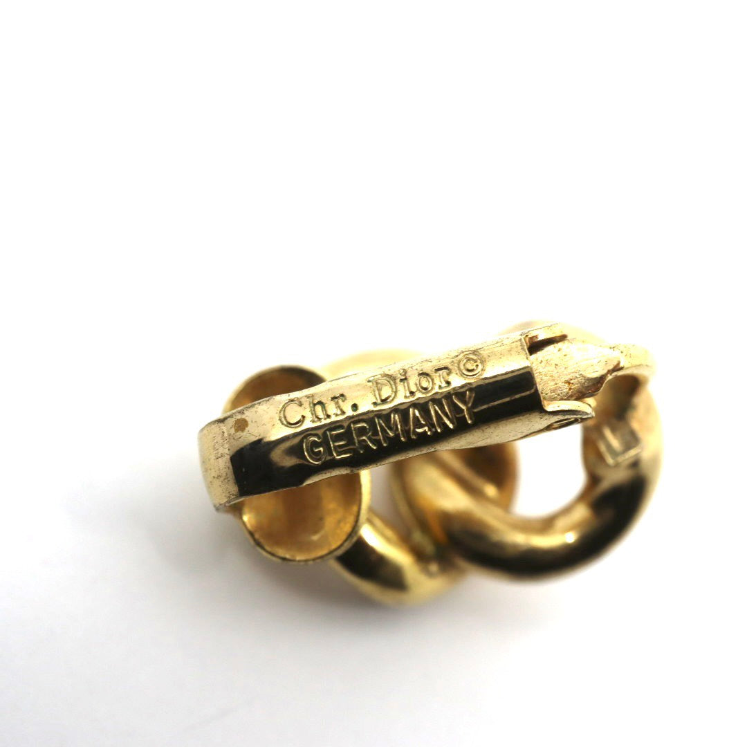 【美品】Christian Dior クリスチャンディオール チェーンモチーフ イヤリング ゴールドカラー GP ヴィンテージジュエリー アクセサリー レディース I4