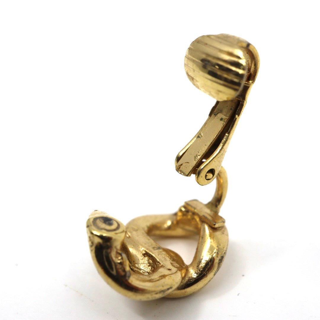 【美品】Christian Dior クリスチャンディオール チェーンモチーフ イヤリング ゴールドカラー GP ヴィンテージジュエリー アクセサリー レディース I4