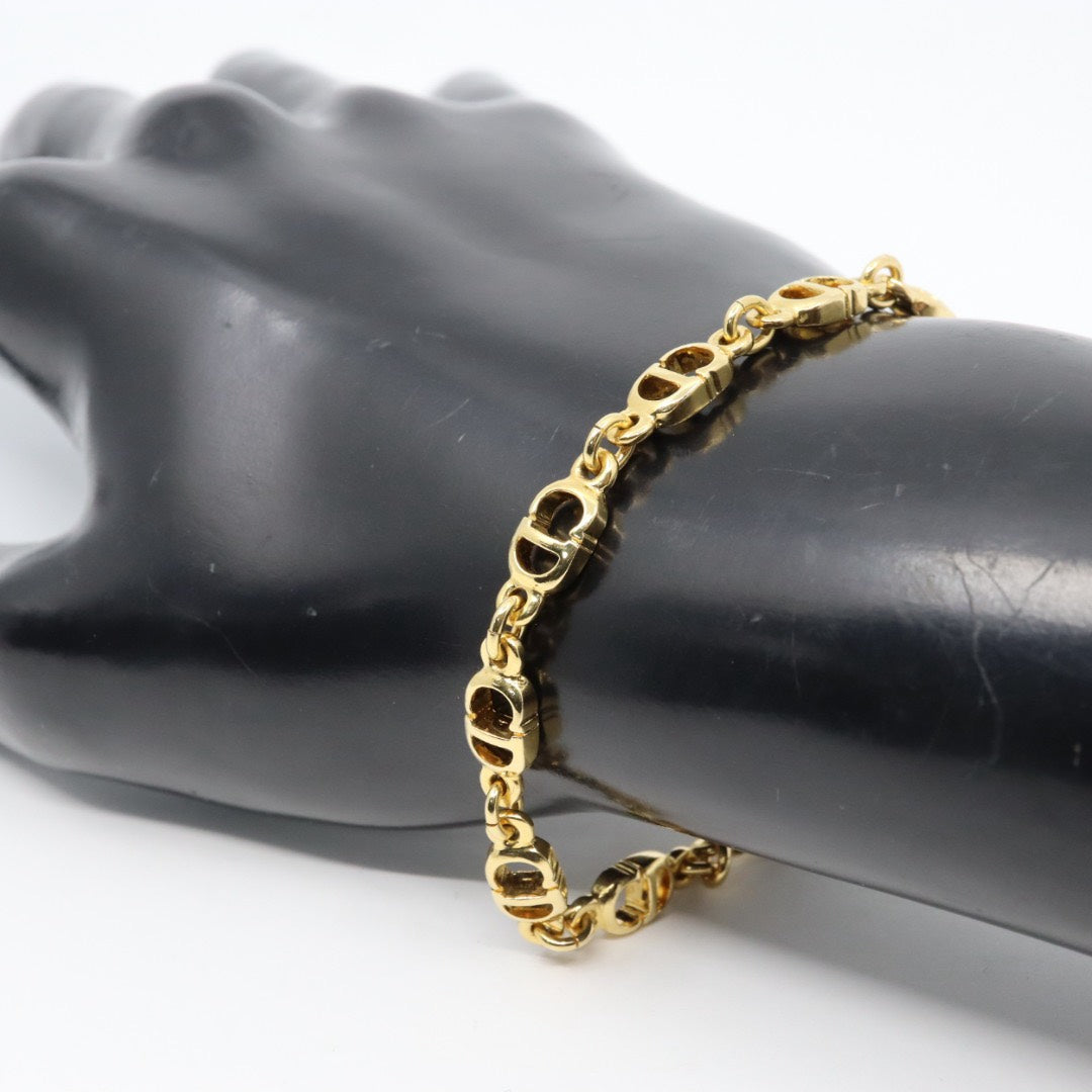 【美品】Christian Dior クリスチャンディオール CDロゴ ブレスレット ゴールドカラー GP ヴィンテージジュエリー アクセサリー レディース I4