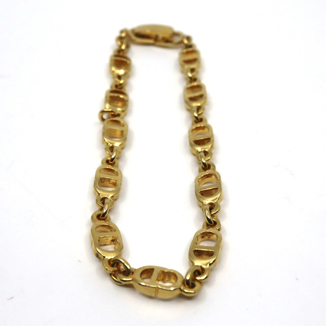 【美品】Christian Dior クリスチャンディオール CDロゴ ブレスレット ゴールドカラー GP ヴィンテージジュエリー アクセサリー レディース I4