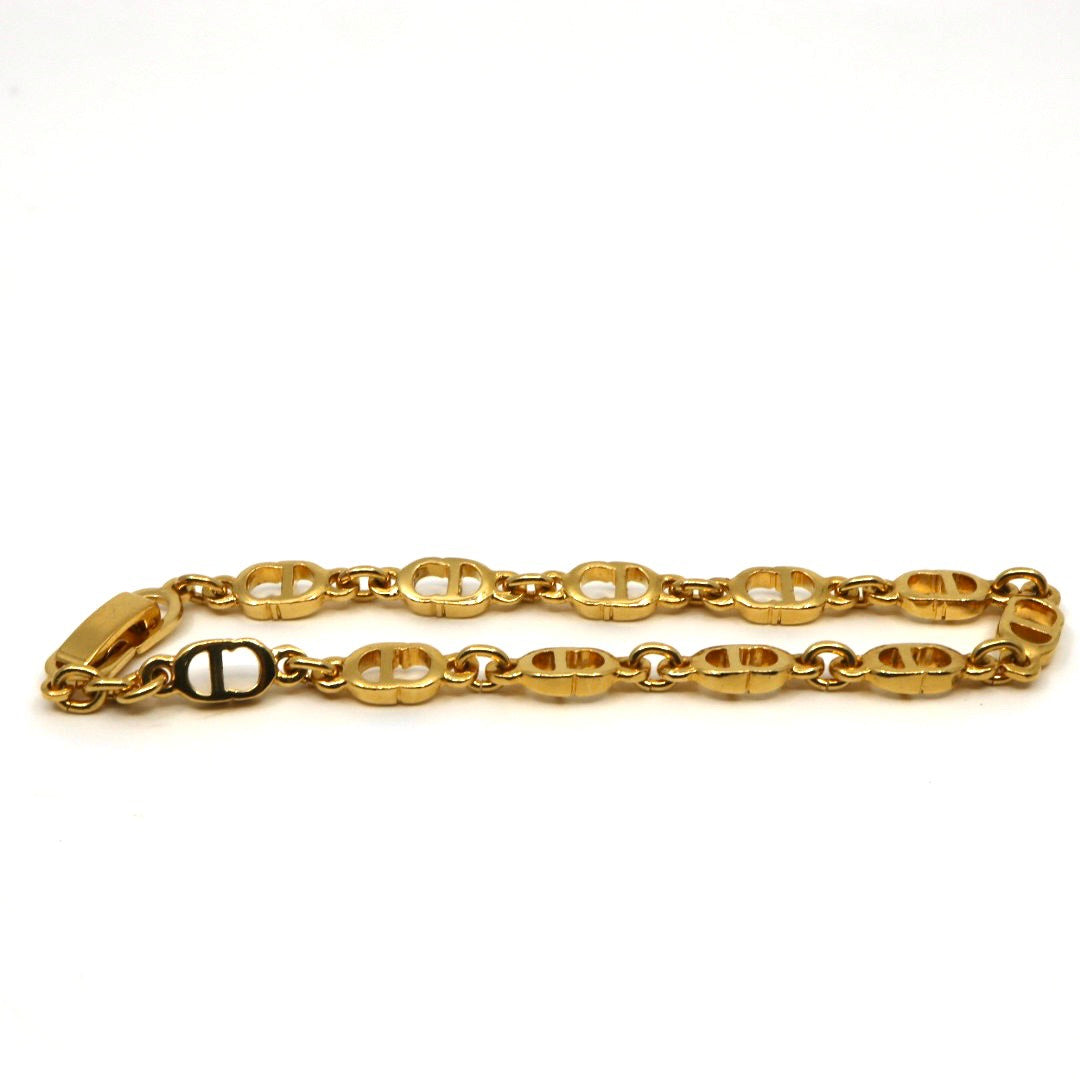 【美品】Christian Dior クリスチャンディオール CDロゴ ブレスレット ゴールドカラー GP ヴィンテージジュエリー アクセサリー レディース I4
