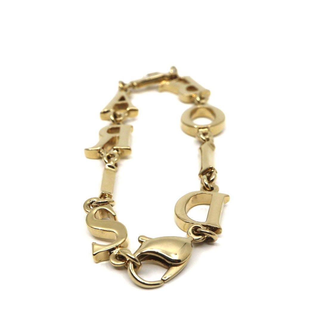 【美品】Christian Dior クリスチャンディオール DIOR PARISロゴ ブレスレット ゴールドカラー GP ヴィンテージジュエリー アクセサリー レディース I4