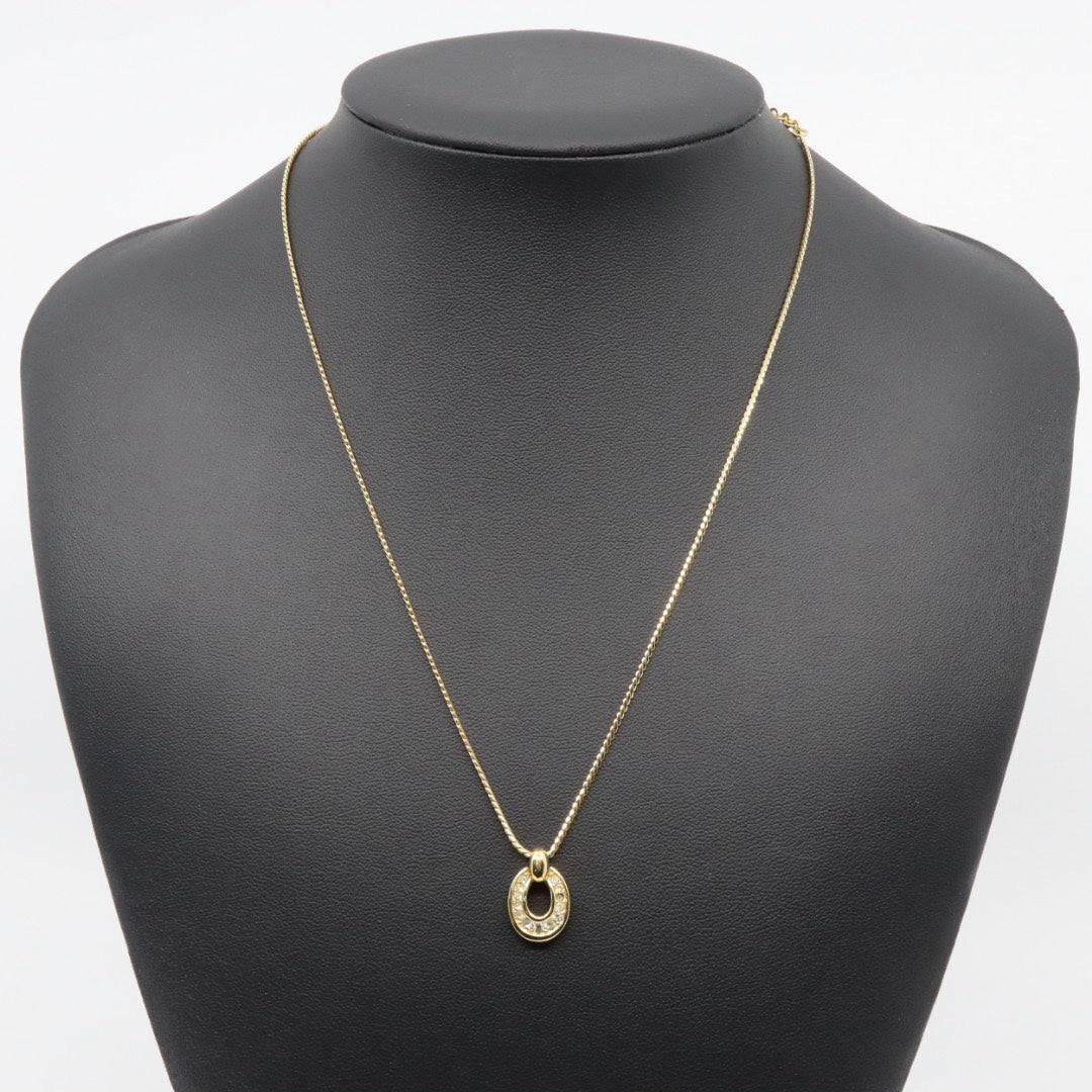 【美品】Christian Dior クリスチャンディオール ラインストーン ホースシュー サークル ネックレス ゴールドカラー GP ペンダント ヴィンテージジュエリー アクセサリー レディース I4