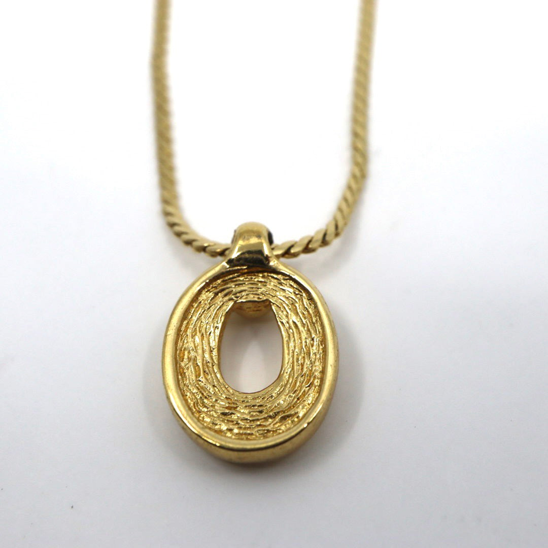 【美品】Christian Dior クリスチャンディオール ラインストーン ホースシュー サークル ネックレス ゴールドカラー GP ペンダント ヴィンテージジュエリー アクセサリー レディース I4