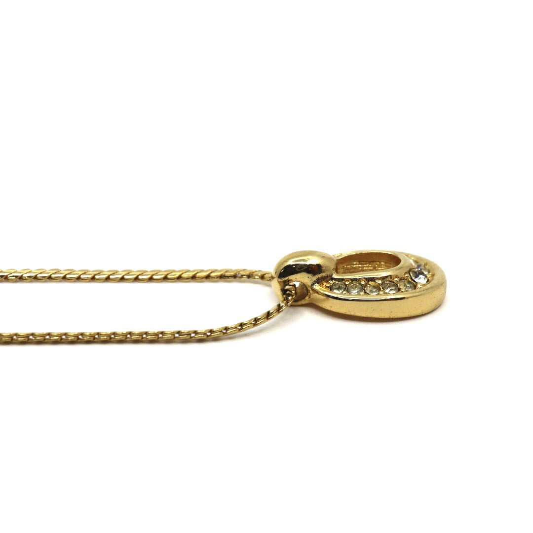 【美品】Christian Dior クリスチャンディオール ラインストーン ホースシュー サークル ネックレス ゴールドカラー GP ペンダント ヴィンテージジュエリー アクセサリー レディース I4