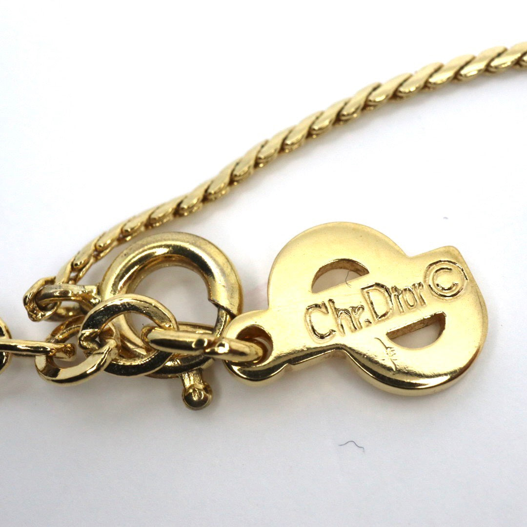 【美品】Christian Dior クリスチャンディオール ラインストーン ホースシュー サークル ネックレス ゴールドカラー GP ペンダント ヴィンテージジュエリー アクセサリー レディース I4